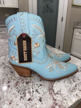 Corral Light Blue Western Embroidered Ankle Boots